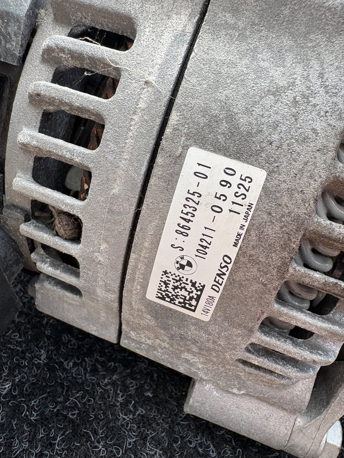 2016 BMW 320i - Alternator PN: 12 31 8 645 325 RP Alternator 180A s 864532501