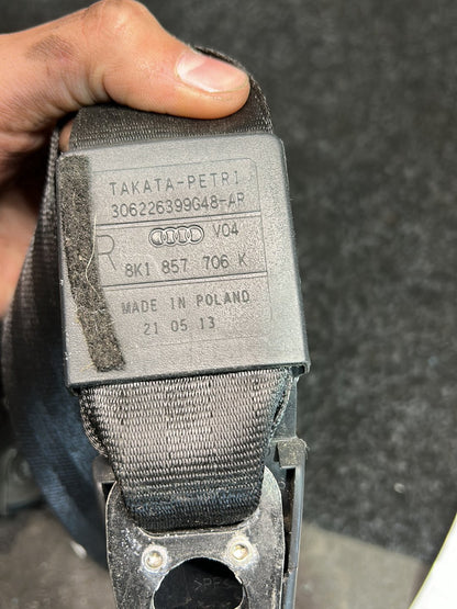 2013 Audi A4 8K - Right Front Seat Belt PN: 8K1 857 706 K - three-point inertia reel seat belt with belt tensioner and belt pressure limiter - right