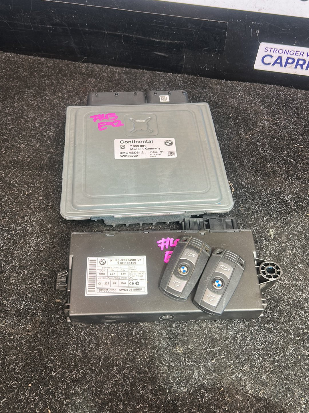 2010 BMW 320i E92 - DME KIT, CAS + Key PN: 61 35 9 395 657 - 12 14 7 640 015 - 66 12 6 986 583