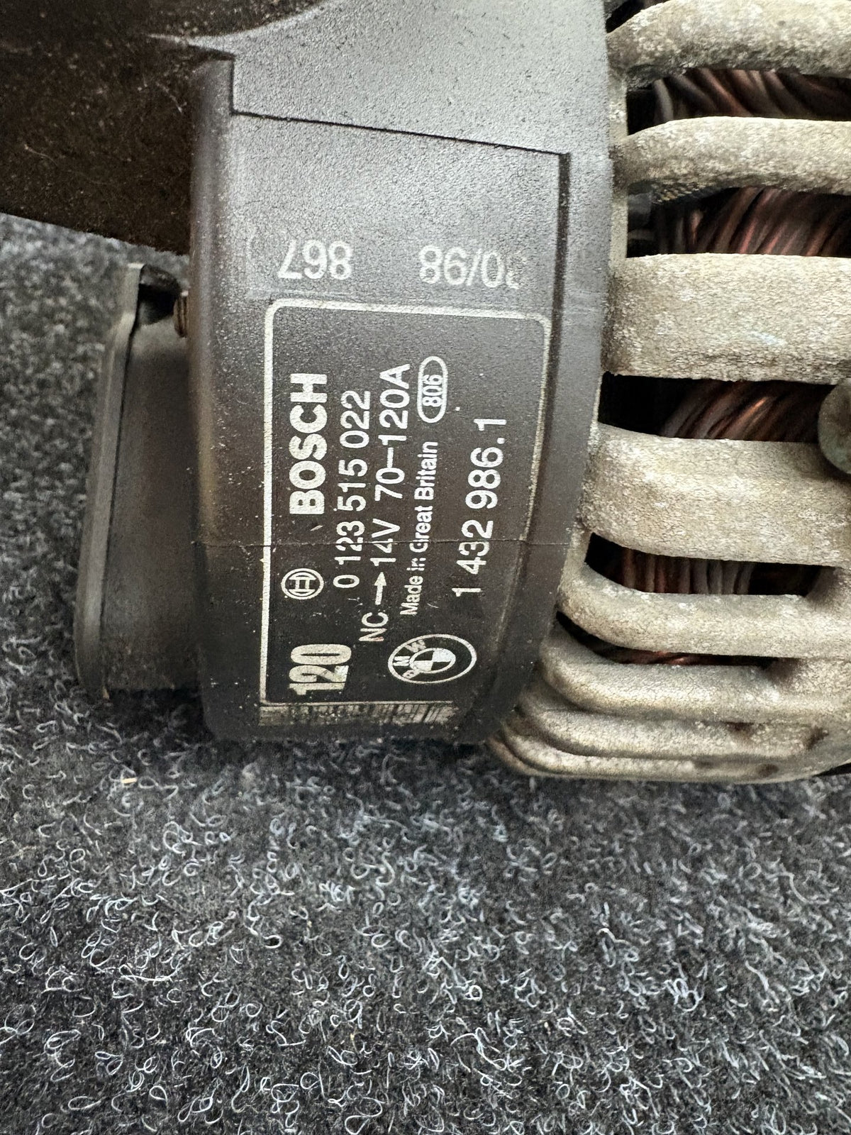 1998 BMW 328is - Alternator PN: 12 31 7 501 690 RP REMAN Compact alternator 120A BOSCH 0123515022 1432986.1